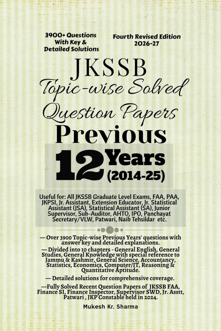 Mukesh Sharma JKSSB PYQ 2014 to 2025 (Latest Edition)