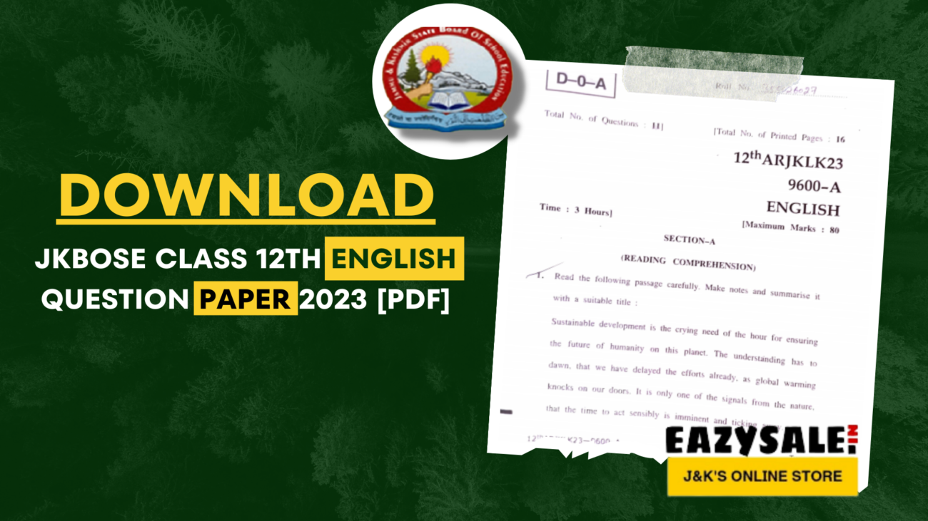 Download JKBOSE Class 12th English Question Papers 2023 PDF