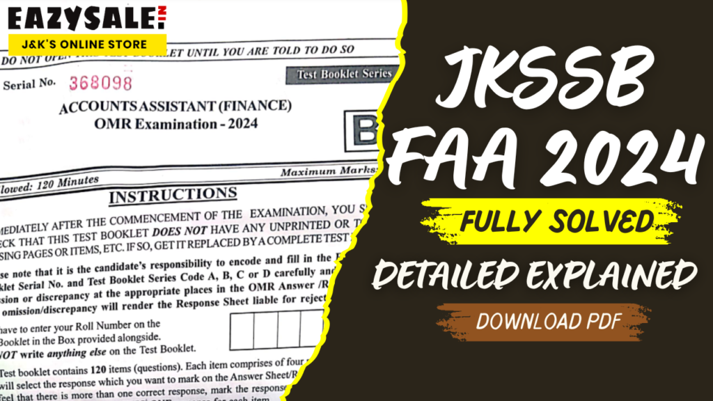 JKSSB Finance Accounts Assistant FAA Question Solved Paper JKSSB Previous-Year Paper