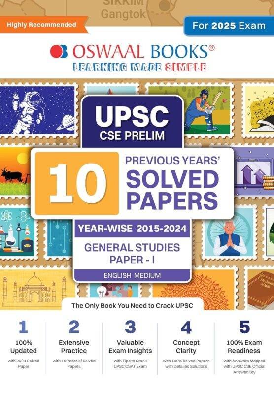OSWAL UPSC CSE Prelim 10 Previous Year Solved Question PYQ Paper (2015-2025)